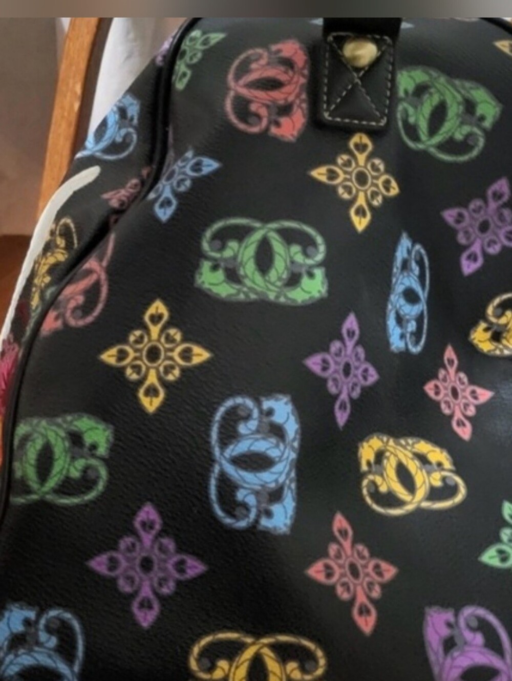 Sharif Black Travel Duffel with Multicolor Logo Print & Dove Patch - Picture 5 of 9